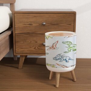 PHAIBHKERP Trash Can with Lid Seamless Pattern Cartoon Dinosaurs Elements Garbage Can Round Waste Bin Press Cover Dog Proof Wastebasket for Kitchen Bathroom Living Room Nursery 1.8gal, ljt