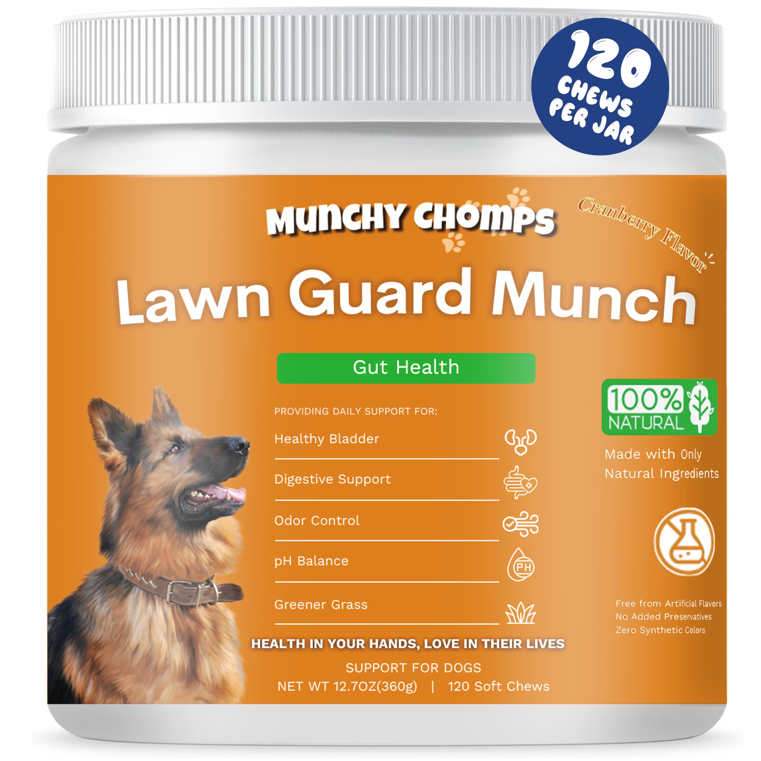 Munchy Chomps Lawn Guard Munch for Dogs - Supports Urinary Tract & Gut Health - Prevents Yellow Spots on Grass - with DL-Methionine, Fiber & Probiotics (Cranberry)