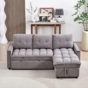 Reversible Sectional Sleeper Sofa - Pull Out Sofa Bed Couch with USB and Tape-c Charging Ports L-Shape Sleeper Sectional Sofa Couch for Living Room, Office and Small Apartment (Grey)