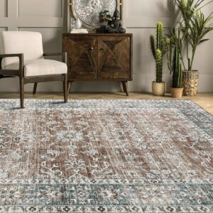 Haperlare Large Living Room Area Rug - 8x10 Large Bedroom Rug Distressed Non-Slip Non-Shedding Oriental Print Floor Carpet for Dining Room Kitchen Brown, 8 x 10