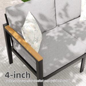 Outdoor Aluminum Furniture Set,4 Piece Patio Conversation Sets,Removable & Washable Cushion,Ink Color Tempered Glass Table Light Grey