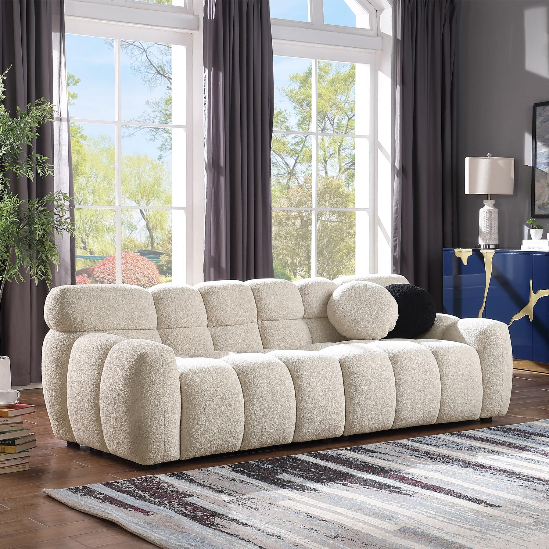 DAMAIFROM Boucle Cloud Couch for Living Room, 86" Modern Upholstered Couch, Tufted Casual Sofa with 2 Pillows, Deep Seat Couch Sofas for Office, Apartment, Beige