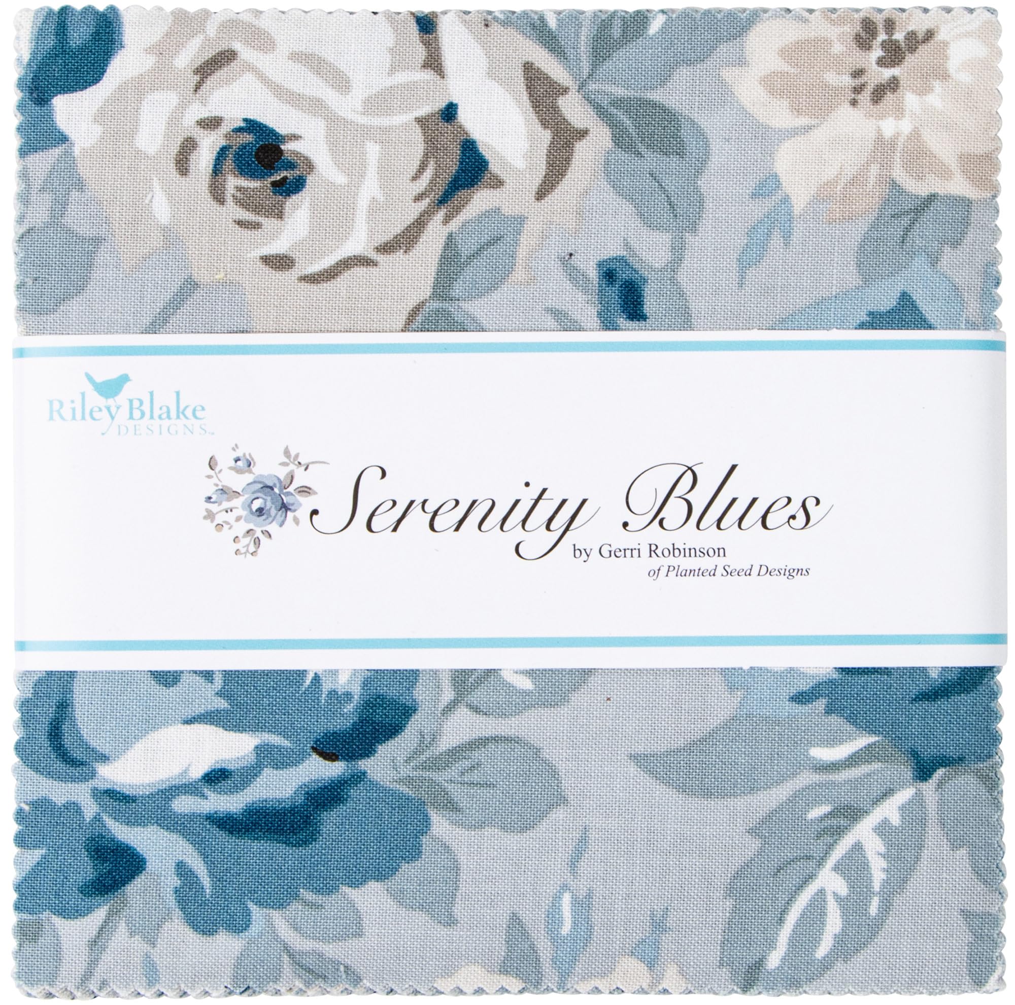 Serenity Blues Riley Blake 5-inch Stacker, 42 Precut Fabric Quilt Squares by Gerri Robinson, Assorted