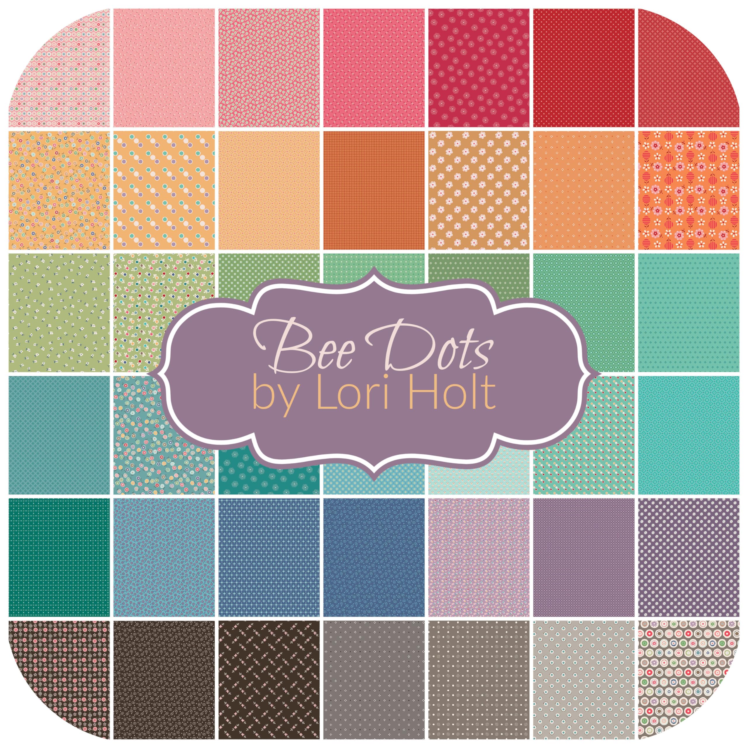 Bee Dots Fat Quarter Bundle (49 Pieces) by Lori Holt for Riley Blake 18 x 21 inches (45.72 cm x 53.34 cm) Fabric cuts DIY Quilt Fabric