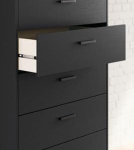 Signature Design by Ashley Socalle Modern 5 Drawer Chest with Safety Stop and Metal Legs for Bedroom, Black