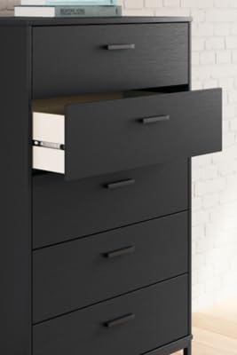 Signature Design by Ashley Socalle Modern 5 Drawer Chest with Safety Stop and Metal Legs for Bedroom, Black