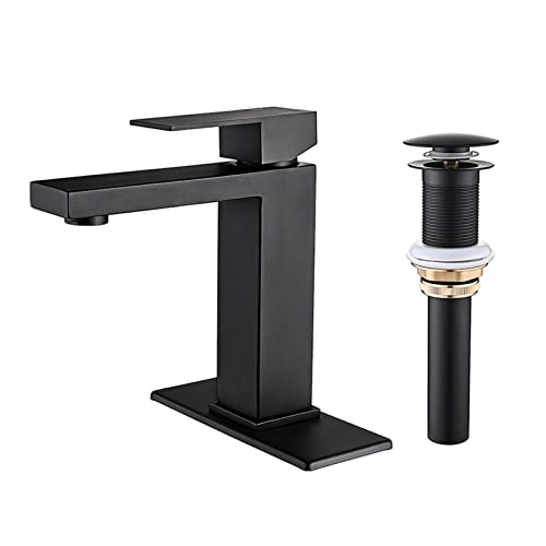 KMZSHPJNY Gold Bathroom Faucet Single Handle Vanity Faucet Farmhouse Bathroom Sink Faucet Bath Vessel Basin Faucet for Kitchen 6052 (Color : Black)