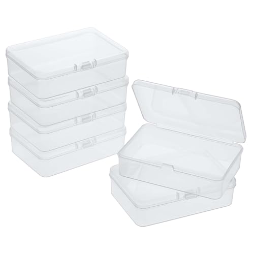 Small Plastic Boxes with Hinged Lids 8 PCS Mini Storage Containers Box with Lid 3.7 x 2.6 Inches Clear Rectangle Box for Collecting Items Lash Sticker Beads Game Business Cards Crafts Accessories