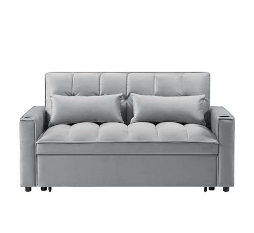 ERYE Oversized Loveseat Sofa Convertible Full Size Sleeper Sofabed,Love Seat Pull Out Sleep Couch Bed with Cupholders,USB Charging Ports and Storage Pockets for Home Apartment Office Living Room