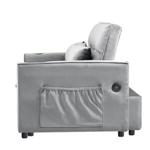 ERYE Oversized Loveseat Sofa Convertible Full Size Sleeper Sofabed,Love Seat Pull Out Sleep Couch Bed with Cupholders,USB Charging Ports and Storage Pockets for Home Apartment Office Living Room