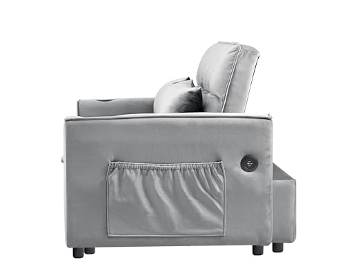 ERYE Oversized Loveseat Sofa Convertible Full Size Sleeper Sofabed,Love Seat Pull Out Sleep Couch Bed with Cupholders,USB Charging Ports and Storage Pockets for Home Apartment Office Living Room