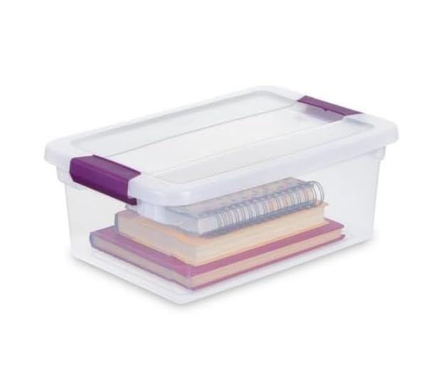 Generic Storage Containers with Secure Lids, Clear Viewing, Stackable Design, 17x11x6.5 inches, Made in the USA, Sweet Plum, 17531712*2