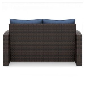 Signature Design by Ashley Windglow Outdoor Loveseat with Cushion Love Seats, 58" W x 31" D x 37" H, Blue & Dark Brown