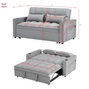 ERYE Oversized Loveseat Sofa Convertible Full Size Sleeper Sofabed,Love Seat Pull Out Sleep Couch Bed with Cupholders,USB Charging Ports and Storage Pockets for Home Apartment Office Living Room