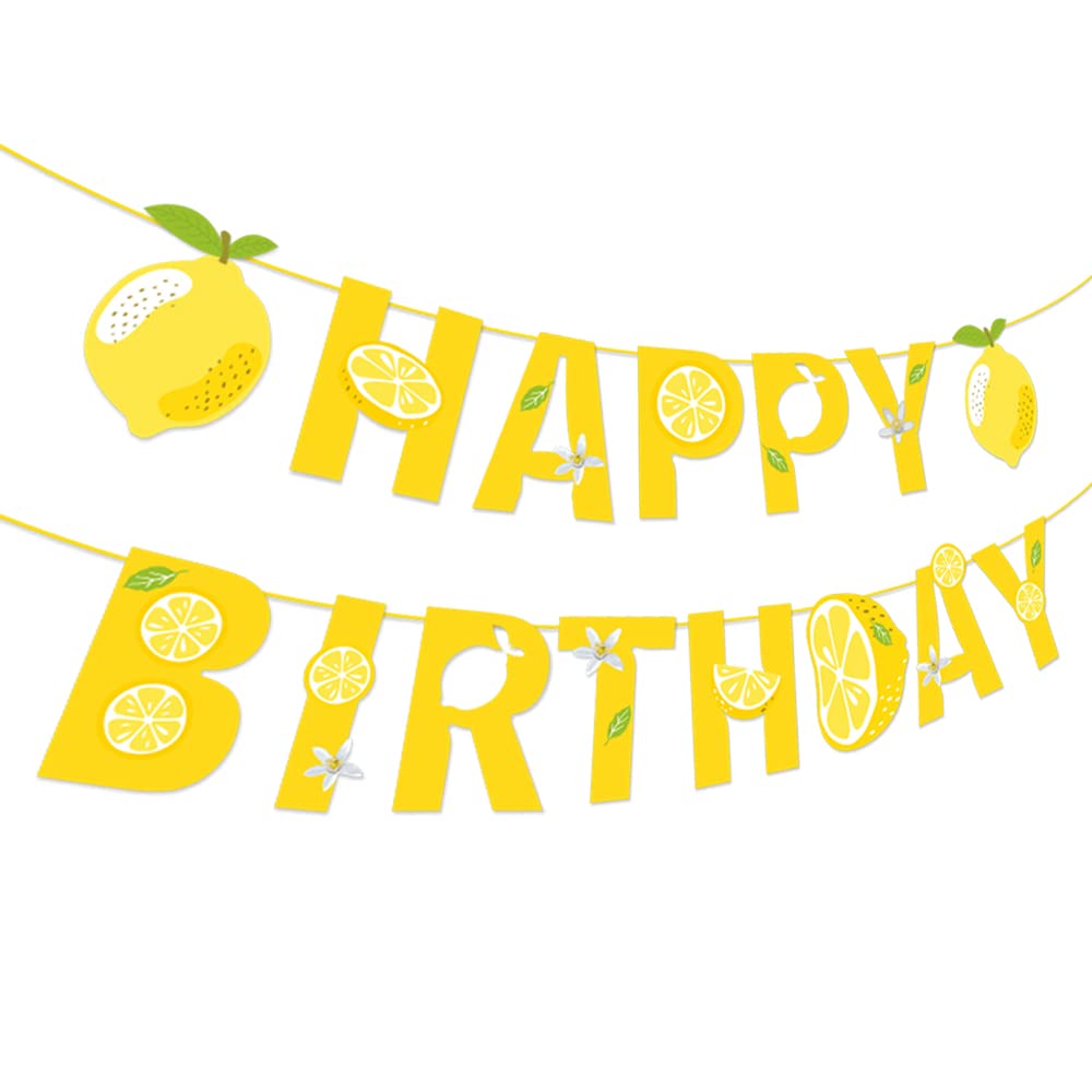 BHNACIER Lemon Banner Lemon Happy Birthday Banner Lemonade Birthday Party Banner Lemon Party Decoration Lemonade Happy Birthday Sign for Summer Fruit Birthday Party Lemon Theme Bridal Shower Supplies