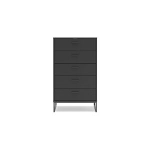 Signature Design by Ashley Socalle Modern 5 Drawer Chest with Safety Stop and Metal Legs for Bedroom, Black