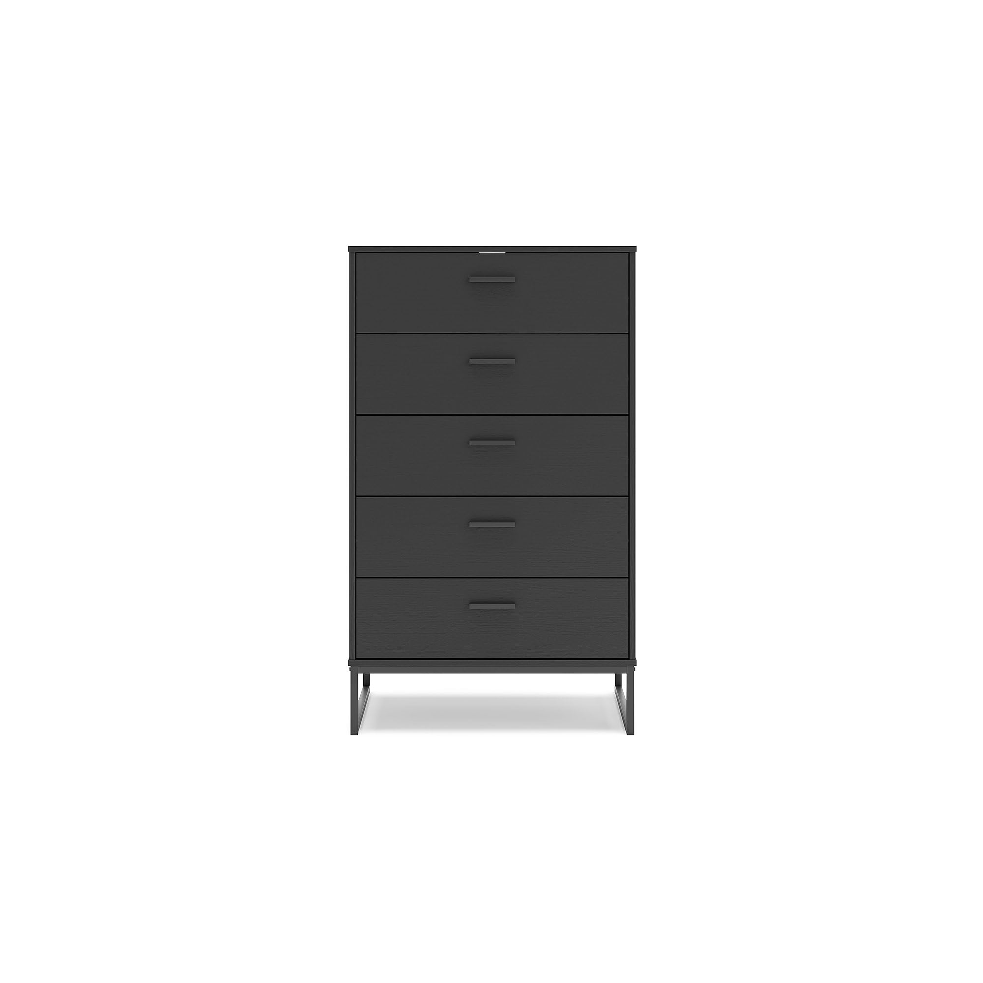 Signature Design by Ashley Socalle Modern 5 Drawer Chest with Safety Stop and Metal Legs for Bedroom, Black