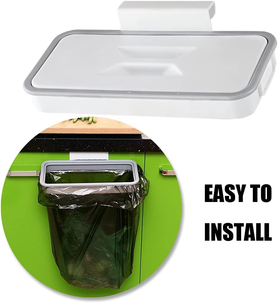 Hanging Trash Bag Holder,Hanging Trash Bag Rack,Garbage Waste Holder with Lid for Kitchen Closet Cupboard Accessory