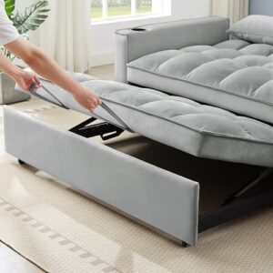 ERYE Oversized Loveseat Sofa Convertible Full Size Sleeper Sofabed,Love Seat Pull Out Sleep Couch Bed with Cupholders,USB Charging Ports and Storage Pockets for Home Apartment Office Living Room