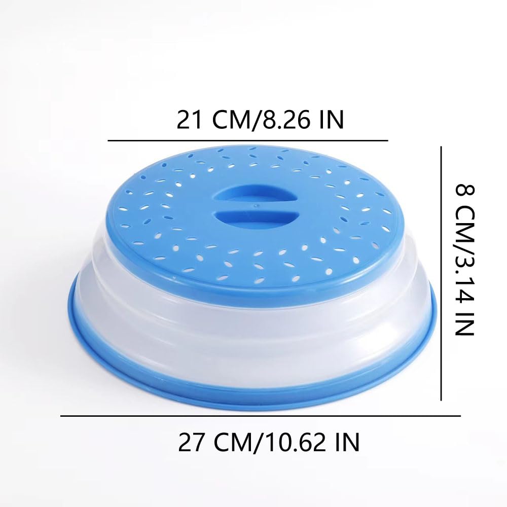 10.5 Inch Collapsible Microwave Splatter Cover For Food With Silicone Mats, Dishwasher-safe, Microwave Plate Cover With Steam Vent，BPA-Free Silicone & Plastic (blue)