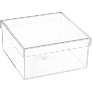 yeeco clear acrylic boxes with lid acrylic storage cube containers with lids, plastic square boxes 7.92×7.92×3.93 inches for candy, cotton ball, beads, tiny arts, watches, earring, cosmetics