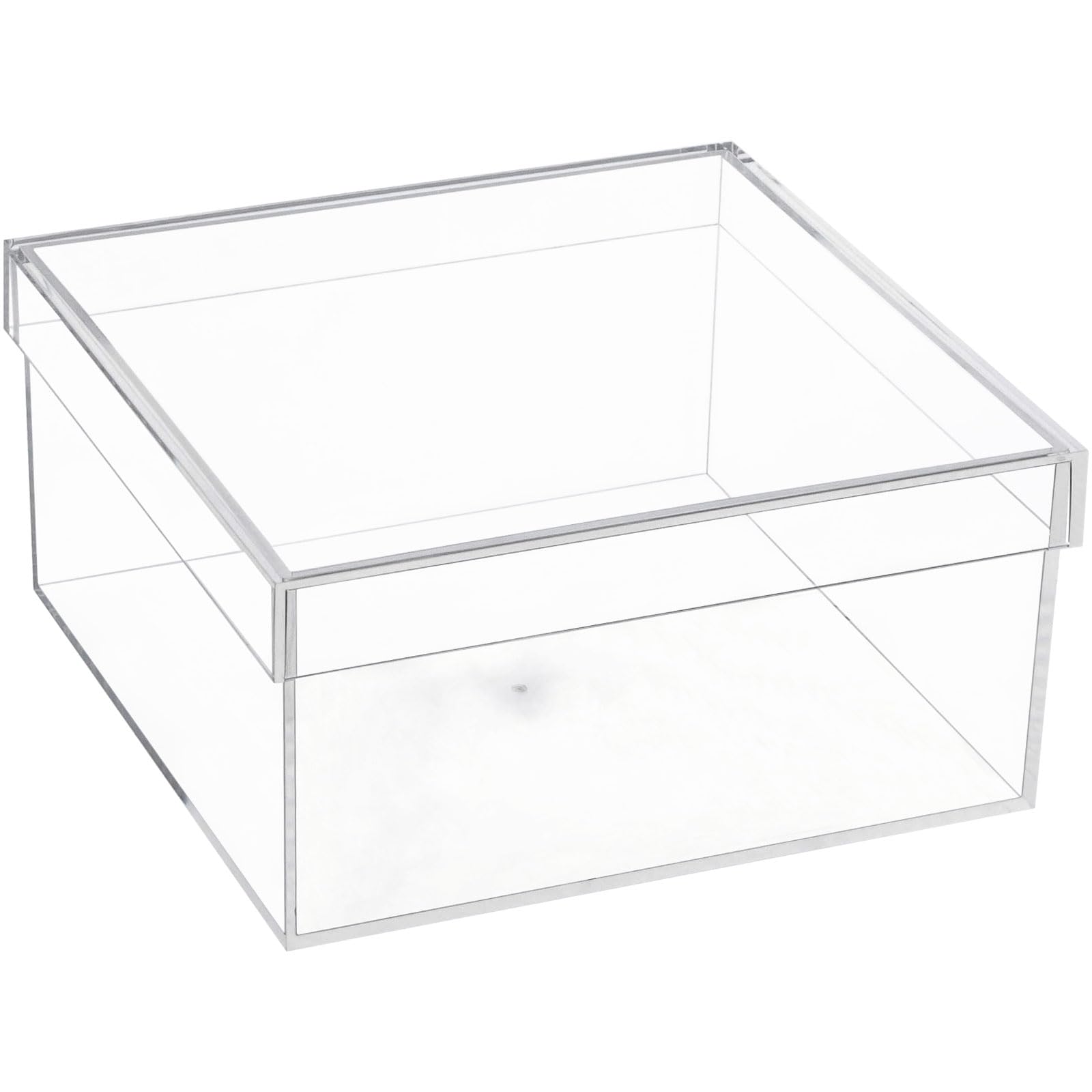 Yeeco Clear Acrylic Boxes with Lid Acrylic Storage Cube Containers with Lids, Plastic Square Boxes 7.92×7.92×3.93 Inches for Candy, Cotton Ball, Beads, Tiny Arts, Watches, Earring, Cosmetics