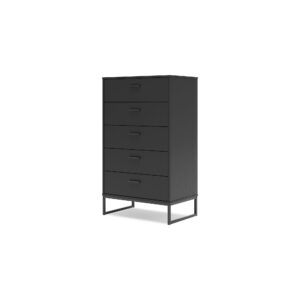 Signature Design by Ashley Socalle Modern 5 Drawer Chest with Safety Stop and Metal Legs for Bedroom, Black