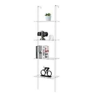 takor compact acrylic ladder bookshelf, space-saving 4-tier modern design for small areas, elegant acrylic bookcase for living room, bathroom, office (9.4" d x 15.7" w x 60.6" h)