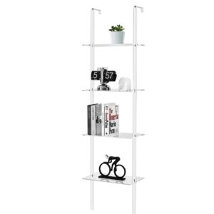 takor Compact Acrylic Ladder Bookshelf, Space-Saving 4-Tier Modern Design for Small Areas, Elegant Acrylic Bookcase for Living Room, Bathroom, Office (9.4" D x 15.7" W x 60.6" H)