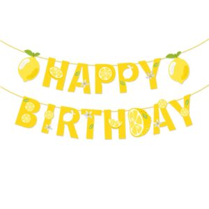 BHNACIER Lemon Banner Lemon Happy Birthday Banner Lemonade Birthday Party Banner Lemon Party Decoration Lemonade Happy Birthday Sign for Summer Fruit Birthday Party Lemon Theme Bridal Shower Supplies