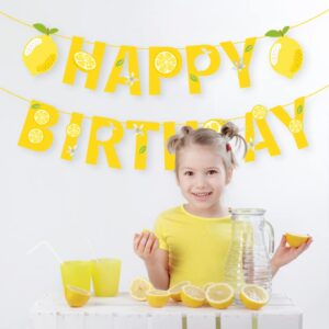 BHNACIER Lemon Banner Lemon Happy Birthday Banner Lemonade Birthday Party Banner Lemon Party Decoration Lemonade Happy Birthday Sign for Summer Fruit Birthday Party Lemon Theme Bridal Shower Supplies