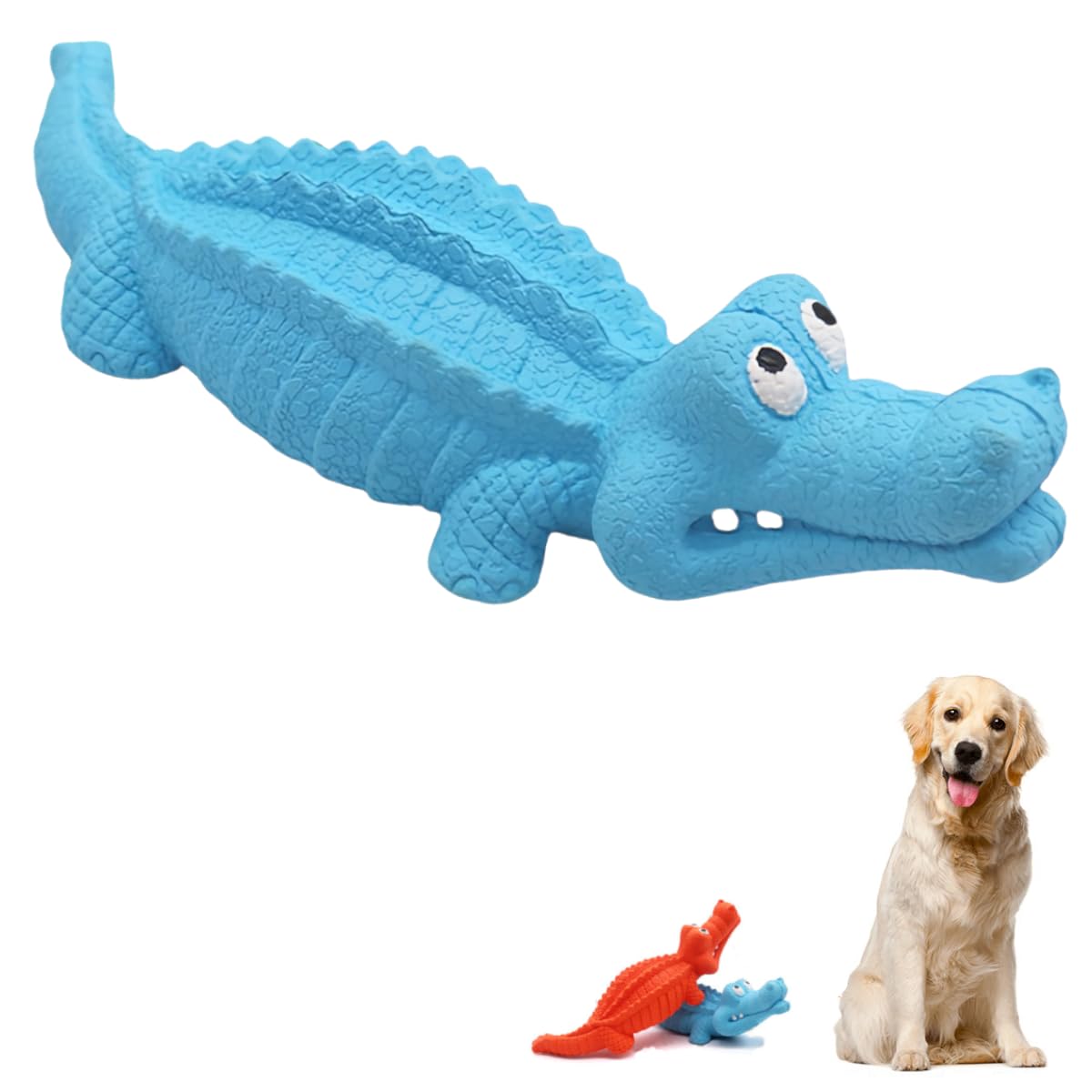 Generic Squeaky Dog Chew Toy for Aggressive Chewers, Indestructible Crocodile-Shaped Dog Toy, Robust and Interactive Dog Chew Toy for Large Medium Breeds (Blue)