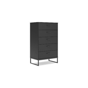 Signature Design by Ashley Socalle Modern 5 Drawer Chest with Safety Stop and Metal Legs for Bedroom, Black