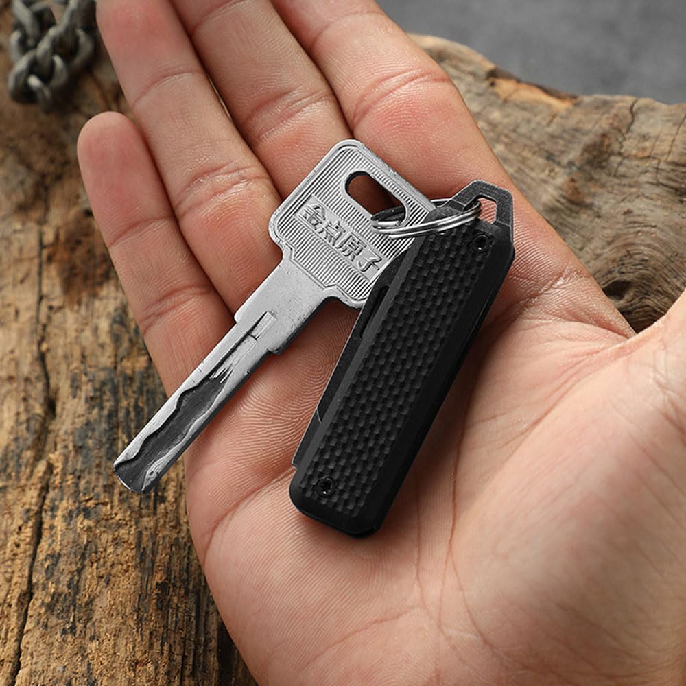 Caressolove G10 Small Pocket Knife For Men, Extremely Sharp D2 Steel Keychain EDC Blade, Multifunction Mini Package Opener Little Knife, Portable Lightweight Folding Tiny Pocketknife (Black 2)