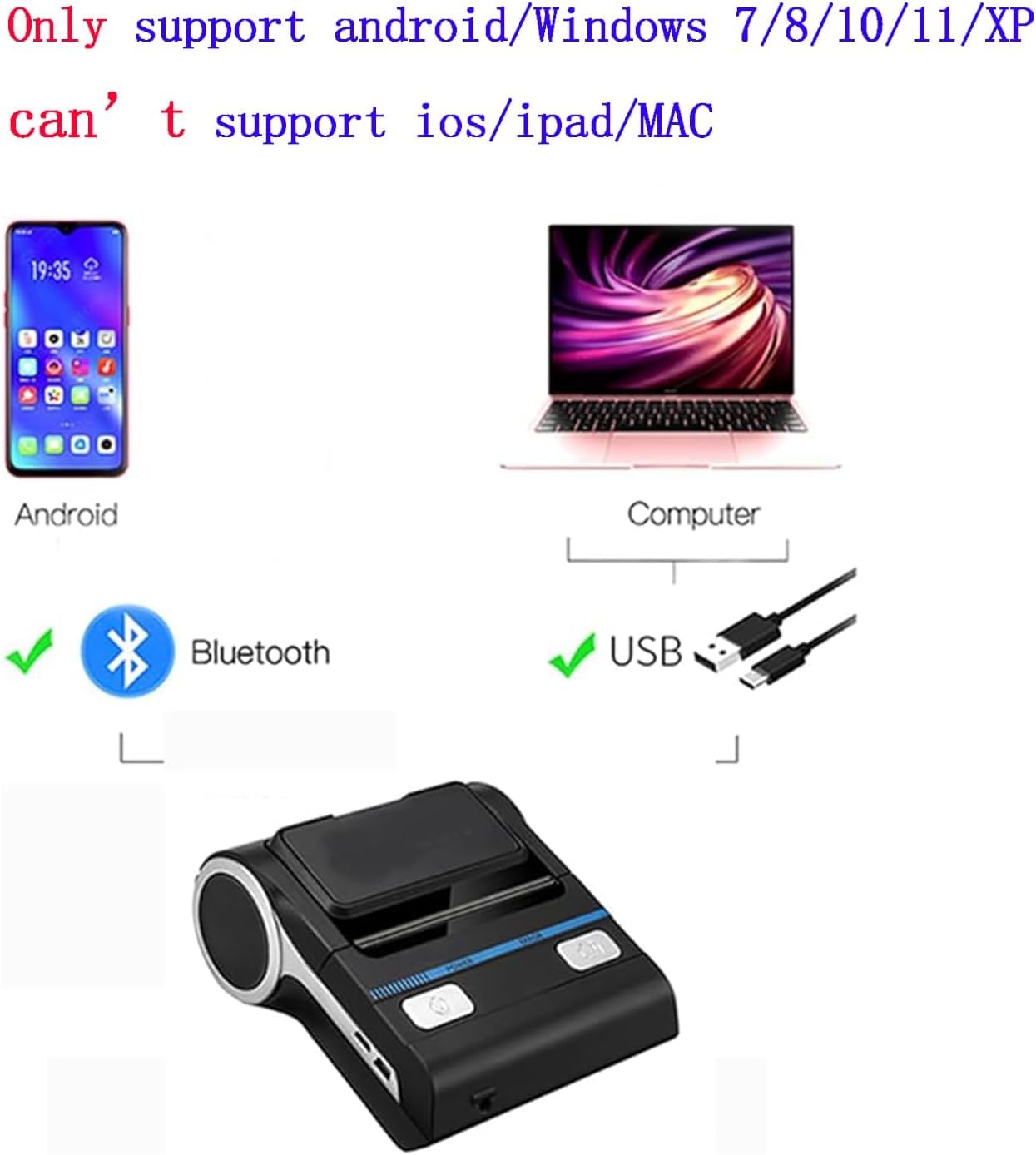 GZGYNADAST 80mm Bluetooth Portable Thermal Receipt Printer,only Compatible with Android/Windows, Can't Support iOS/ipad/MAC,3 inch Ticket Wireless Android Bill Invoice Printer for Small Business