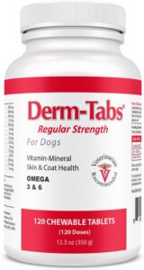 derm tabs regular strength for dogs - natural oil, vitamins, minerals, and antioxidants - support healthy skin and reduce shedding - 120 chewable tablets