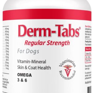 Derm Tabs Regular Strength for Dogs - Natural Oil, Vitamins, Minerals, and Antioxidants - Support Healthy Skin and Reduce Shedding - 120 Chewable Tablets