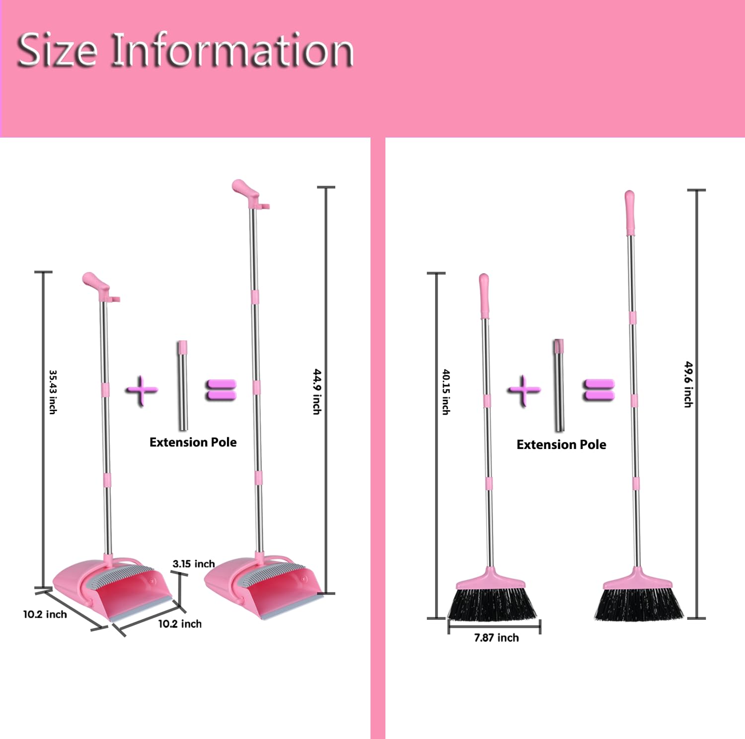 Pink Broom and Dustpan Set, Broom with Dustpan Combo Set for Home Office Kitchen(Pink)