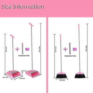 Pink Broom and Dustpan Set, Broom with Dustpan Combo Set for Home Office Kitchen(Pink)