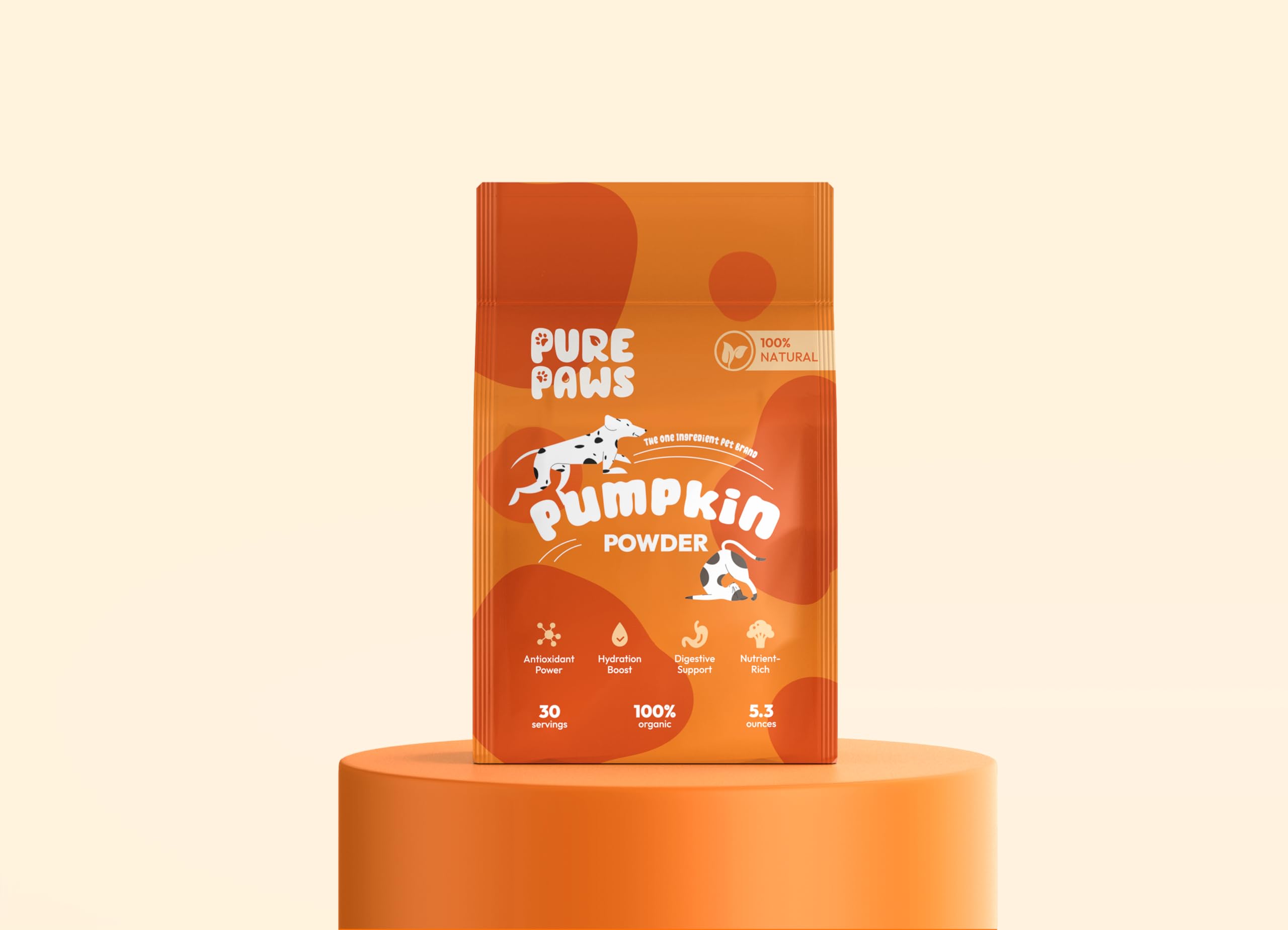 Pure Paws Organic Pumpkin Powder for Dogs, Puppies, Cats, and Kittens: Your Pet's Essential Digestive Supplement 7.5oz