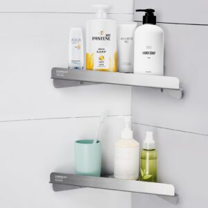 Adhesive Corner Shower Caddy, Stainless Steel Shower Storage Rack for Inside Shower No Drilling Wall Mounted Shower Shelf, Shower Corner Organizer Shelves for Bathroom and Kitchen (Silver-1 Pack)