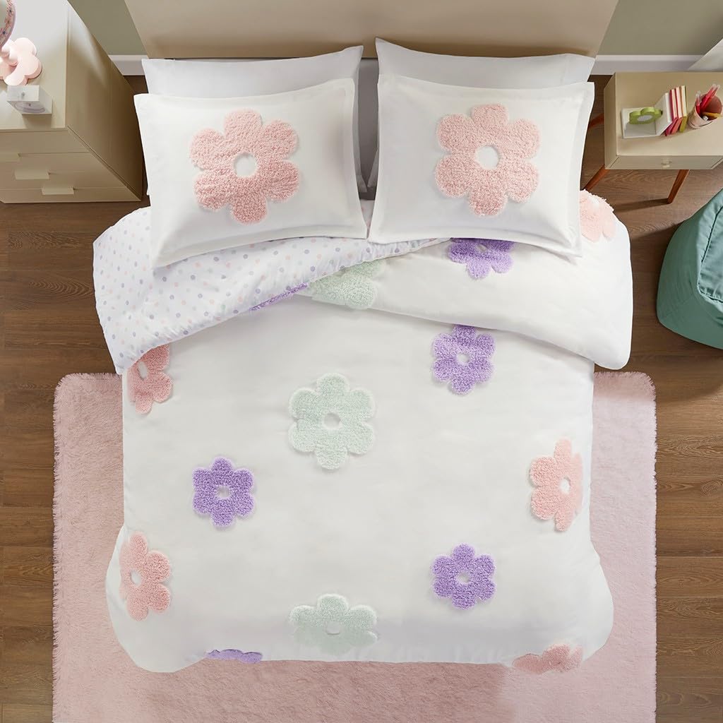 Gracie Mills Eubert Enchanting Floral Reversible Tufted Chenille Duvet Cover Set