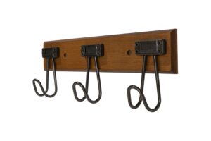 fantashome 16" wall mounted label hook rack with 3 hooks, walnut and soft iron finish, for entryway, hallway, bedroom, bathroom, walk-in closet and more - brown/black