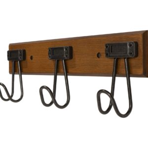 FantasHome 16" Wall Mounted Label Hook Rack with 3 Hooks, Walnut and Soft Iron Finish, for Entryway, Hallway, Bedroom, Bathroom, Walk-in Closet and More - Brown/Black