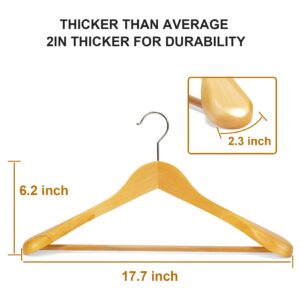 ENUOSUMA High-Grade Wide Shoulder Wooden Hangers 10 Pack,Smooth Finish Wood Suit Hanger Coat Hanger for Closet,Non Slip Pants Bar,Holds Up to 20lbs, 360° Swivel Hook,for Jacket,Dress Heavy Clothes