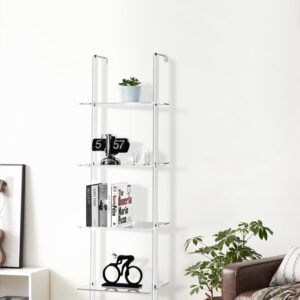 takor Compact Acrylic Ladder Bookshelf, Space-Saving 4-Tier Modern Design for Small Areas, Elegant Acrylic Bookcase for Living Room, Bathroom, Office (9.4" D x 15.7" W x 60.6" H)