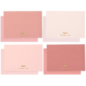 gold foil thank you cards bulk pack of 60, 5x3.5 inch with matching stickers & envelopes (pink) textured surface non-folding note cards - suitable for baby shower, wedding, small business, graduation