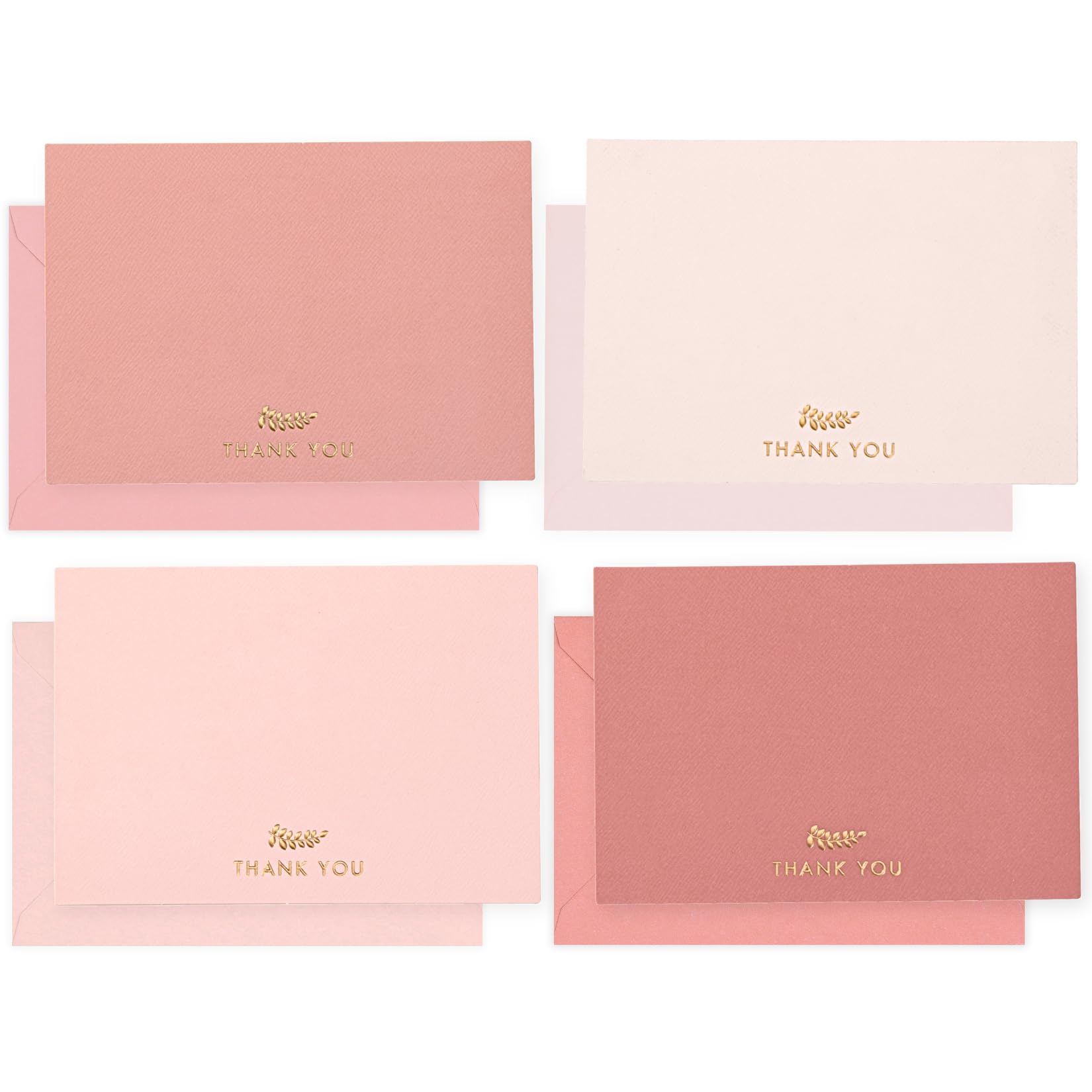 Gold Foil Thank You Cards Bulk Pack of 60, 5x3.5 Inch with Matching Stickers & Envelopes (Pink) Textured Surface Non-folding Note Cards - Suitable for Baby Shower, Wedding, Small Business, Graduation