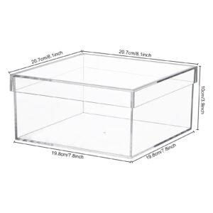 Yeeco Clear Acrylic Boxes with Lid Acrylic Storage Cube Containers with Lids, Plastic Square Boxes 7.92×7.92×3.93 Inches for Candy, Cotton Ball, Beads, Tiny Arts, Watches, Earring, Cosmetics