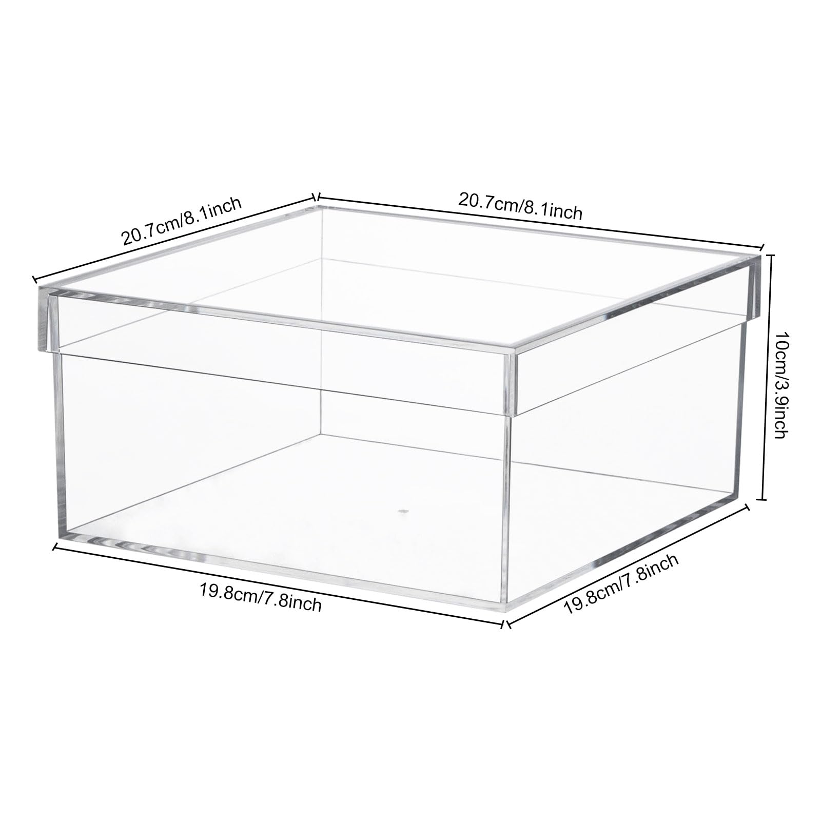 Yeeco Clear Acrylic Boxes with Lid Acrylic Storage Cube Containers with Lids, Plastic Square Boxes 7.92×7.92×3.93 Inches for Candy, Cotton Ball, Beads, Tiny Arts, Watches, Earring, Cosmetics